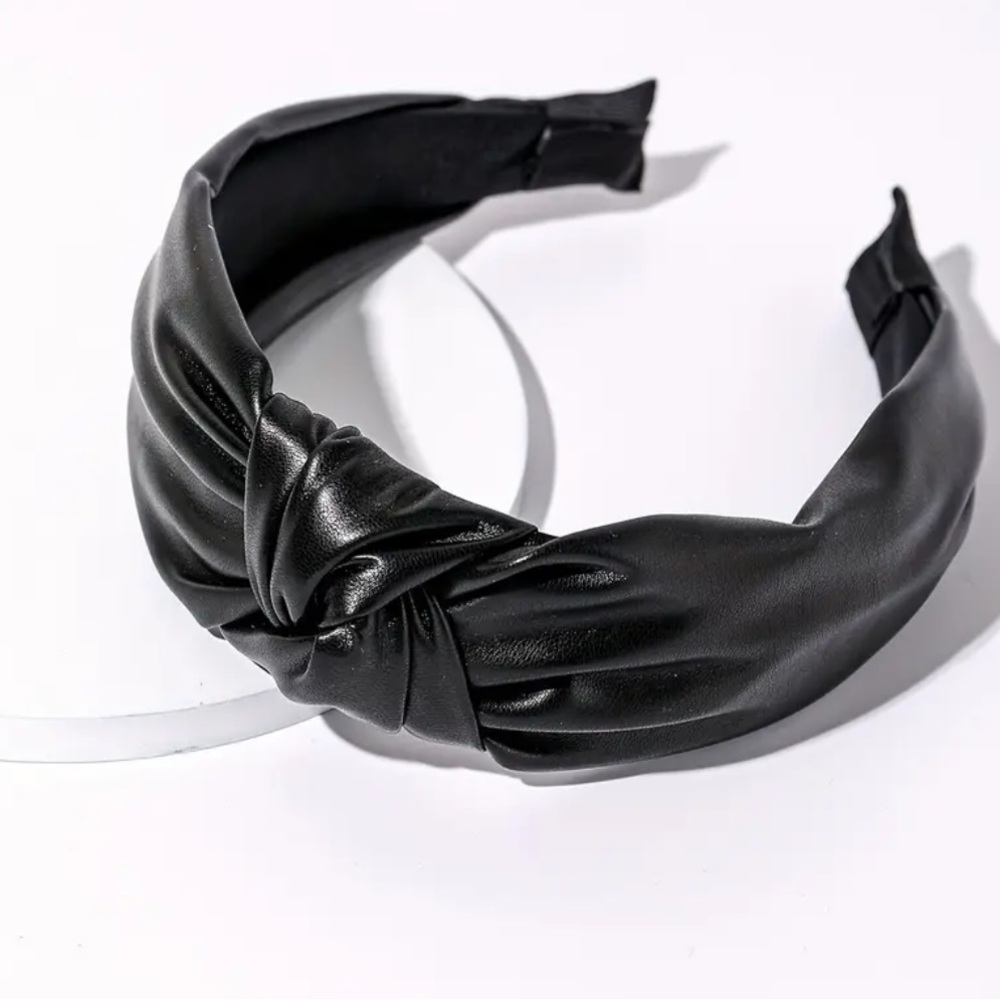 Black Knotted Headband Faux Leather Trendy NWT